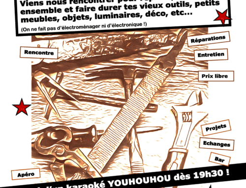 La Bricole Heureuse, atelier de réparations, rencontre et karaoké dans les Garages, le samedi 25 octobre!